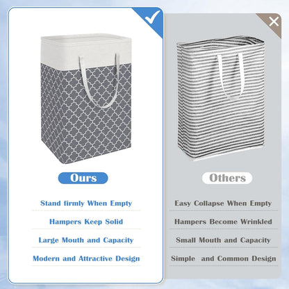 3-Pack Laundry Basket, Freestanding＆Waterproof Laundry Hamper, Collapsible Tall Clothes Hamper with Easy Carry Handles for Clothes, Towels in the Family and Dorm,Clover Grey,75L