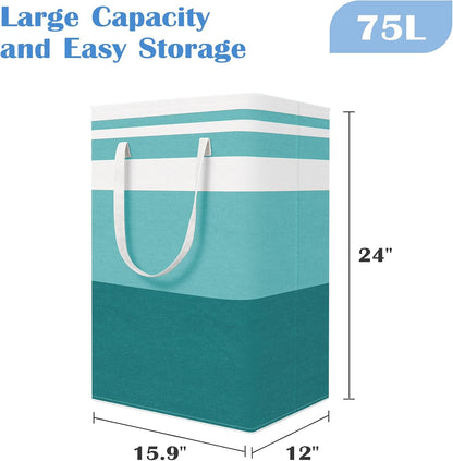 3-Pack Laundry Basket, Freestanding＆Waterproof Laundry Hamper, Collapsible Tall Clothes Hamper with Easy Carry Handles for Clothes, Towels in the Family and Dorm,Clover Grey,75L