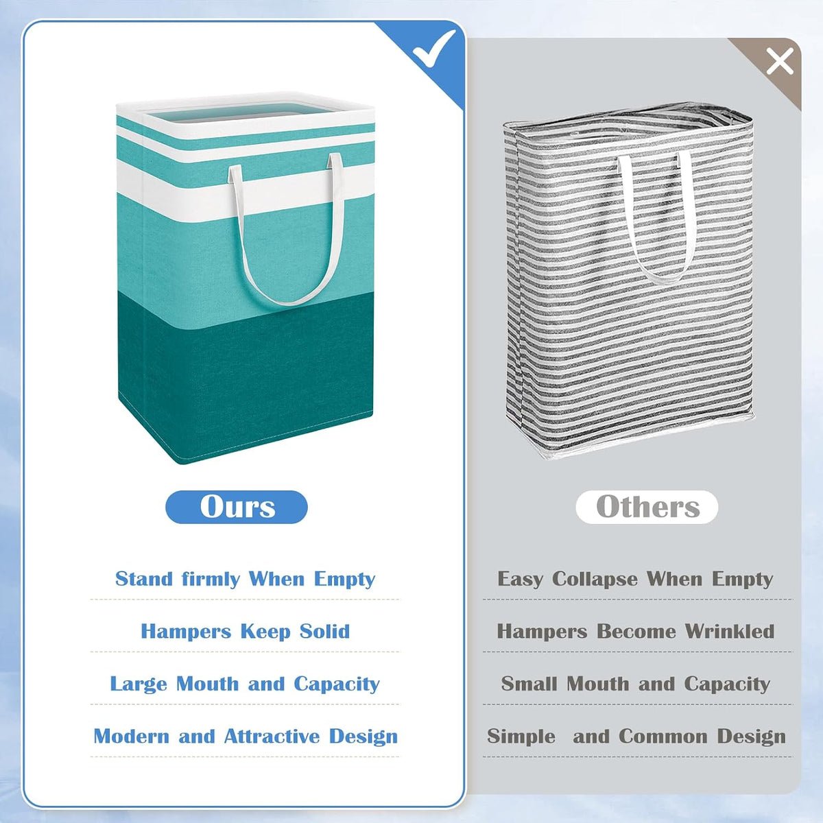 3-Pack Laundry Basket, Freestanding＆Waterproof Laundry Hamper, Collapsible Tall Clothes Hamper with Easy Carry Handles for Clothes, Towels in the Family and Dorm,Clover Grey,75L