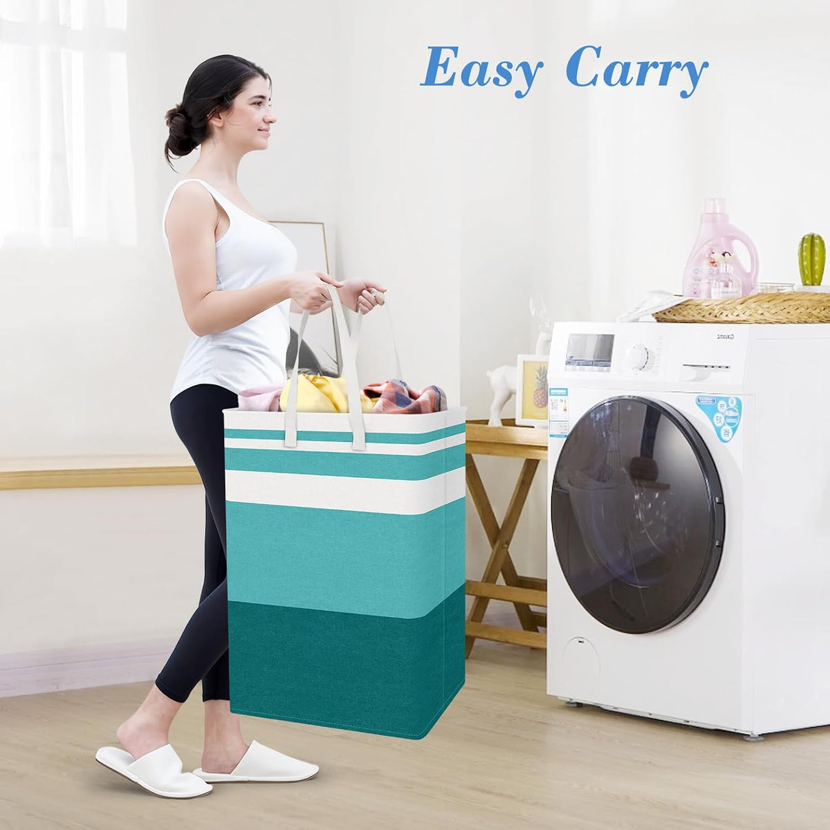 3-Pack Laundry Basket, Freestanding＆Waterproof Laundry Hamper, Collapsible Tall Clothes Hamper with Easy Carry Handles for Clothes, Towels in the Family and Dorm,Clover Grey,75L