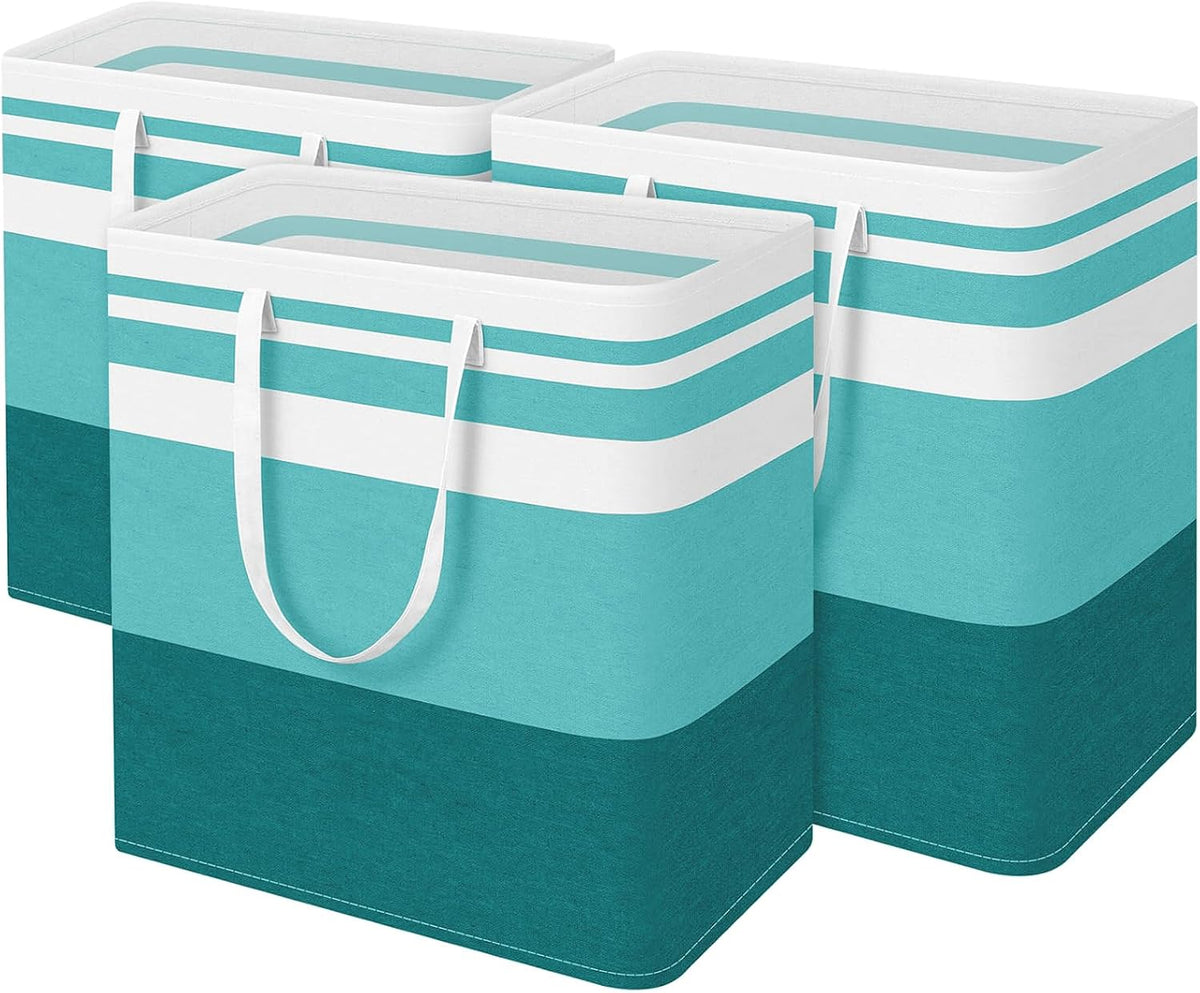 3-Pack Laundry Basket, Freestanding＆Waterproof Laundry Hamper, Collapsible Tall Clothes Hamper with Easy Carry Handles for Clothes, Towels in the Family and Dorm,Clover Grey,75L