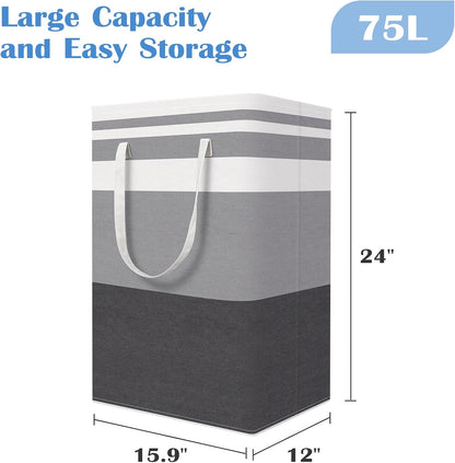 3-Pack Laundry Basket, Freestanding＆Waterproof Laundry Hamper, Collapsible Tall Clothes Hamper with Easy Carry Handles for Clothes, Towels in the Family and Dorm,Clover Grey,75L