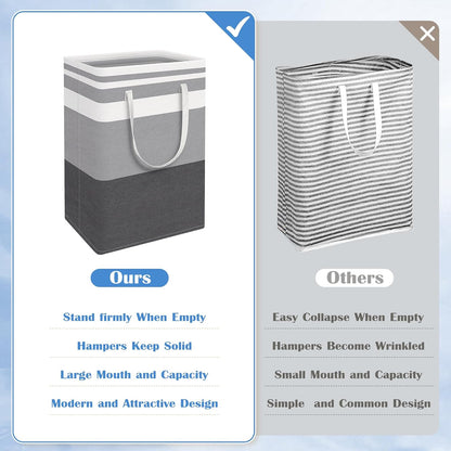 3-Pack Laundry Basket, Freestanding＆Waterproof Laundry Hamper, Collapsible Tall Clothes Hamper with Easy Carry Handles for Clothes, Towels in the Family and Dorm,Clover Grey,75L