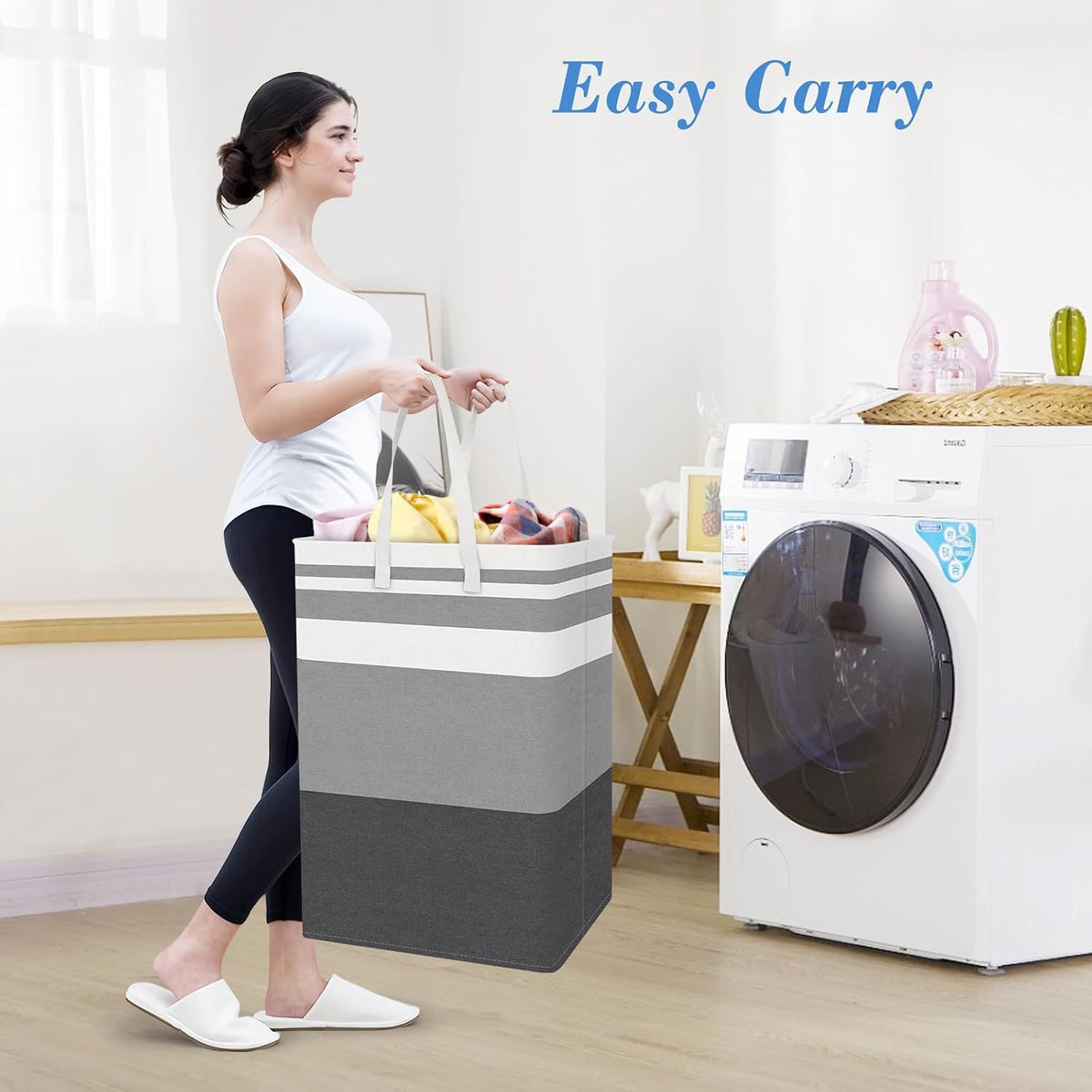 3-Pack Laundry Basket, Freestanding＆Waterproof Laundry Hamper, Collapsible Tall Clothes Hamper with Easy Carry Handles for Clothes, Towels in the Family and Dorm,Clover Grey,75L