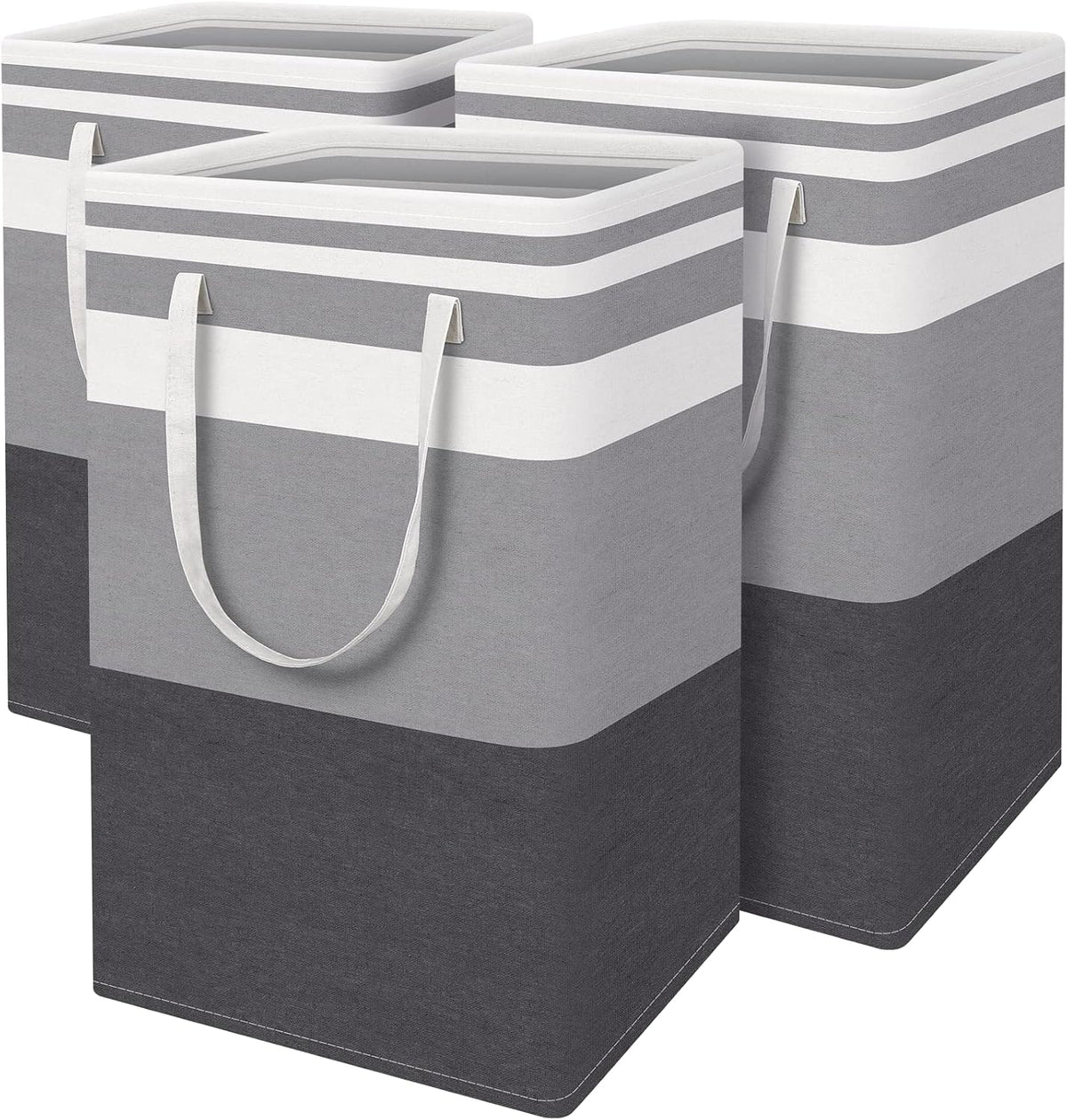 3-Pack Laundry Basket, Freestanding＆Waterproof Laundry Hamper, Collapsible Tall Clothes Hamper with Easy Carry Handles for Clothes, Towels in the Family and Dorm,Clover Grey,75L
