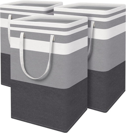 3-Pack Laundry Basket, Freestanding＆Waterproof Laundry Hamper, Collapsible Tall Clothes Hamper with Easy Carry Handles for Clothes, Towels in the Family and Dorm,Clover Grey,75L