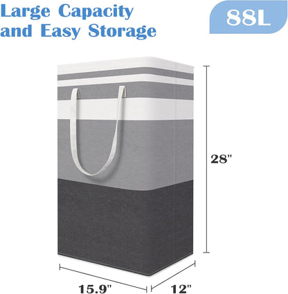 3-Pack Laundry Basket, Freestanding＆Waterproof Laundry Hamper, Collapsible Tall Clothes Hamper with Easy Carry Handles for Clothes, Towels in the Family and Dorm,Clover Grey,75L
