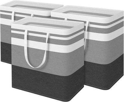 3-Pack Laundry Basket, Freestanding＆Waterproof Laundry Hamper, Collapsible Tall Clothes Hamper with Easy Carry Handles for Clothes, Towels in the Family and Dorm,Clover Grey,75L