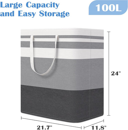 3-Pack Laundry Basket, Freestanding＆Waterproof Laundry Hamper, Collapsible Tall Clothes Hamper with Easy Carry Handles for Clothes, Towels in the Family and Dorm,Clover Grey,75L