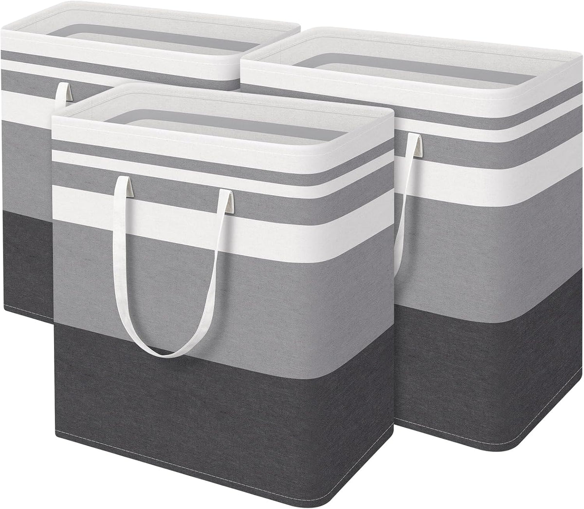 3-Pack Laundry Basket, Freestanding＆Waterproof Laundry Hamper, Collapsible Tall Clothes Hamper with Easy Carry Handles for Clothes, Towels in the Family and Dorm,Clover Grey,75L