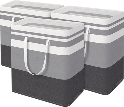 3-Pack Laundry Basket, Freestanding＆Waterproof Laundry Hamper, Collapsible Tall Clothes Hamper with Easy Carry Handles for Clothes, Towels in the Family and Dorm,Clover Grey,75L