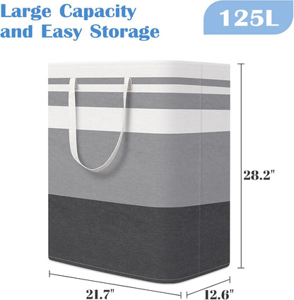 3-Pack Laundry Basket, Freestanding＆Waterproof Laundry Hamper, Collapsible Tall Clothes Hamper with Easy Carry Handles for Clothes, Towels in the Family and Dorm,Clover Grey,75L