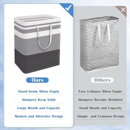 3-Pack Laundry Basket, Freestanding＆Waterproof Laundry Hamper, Collapsible Tall Clothes Hamper with Easy Carry Handles for Clothes, Towels in the Family and Dorm,Clover Grey,75L