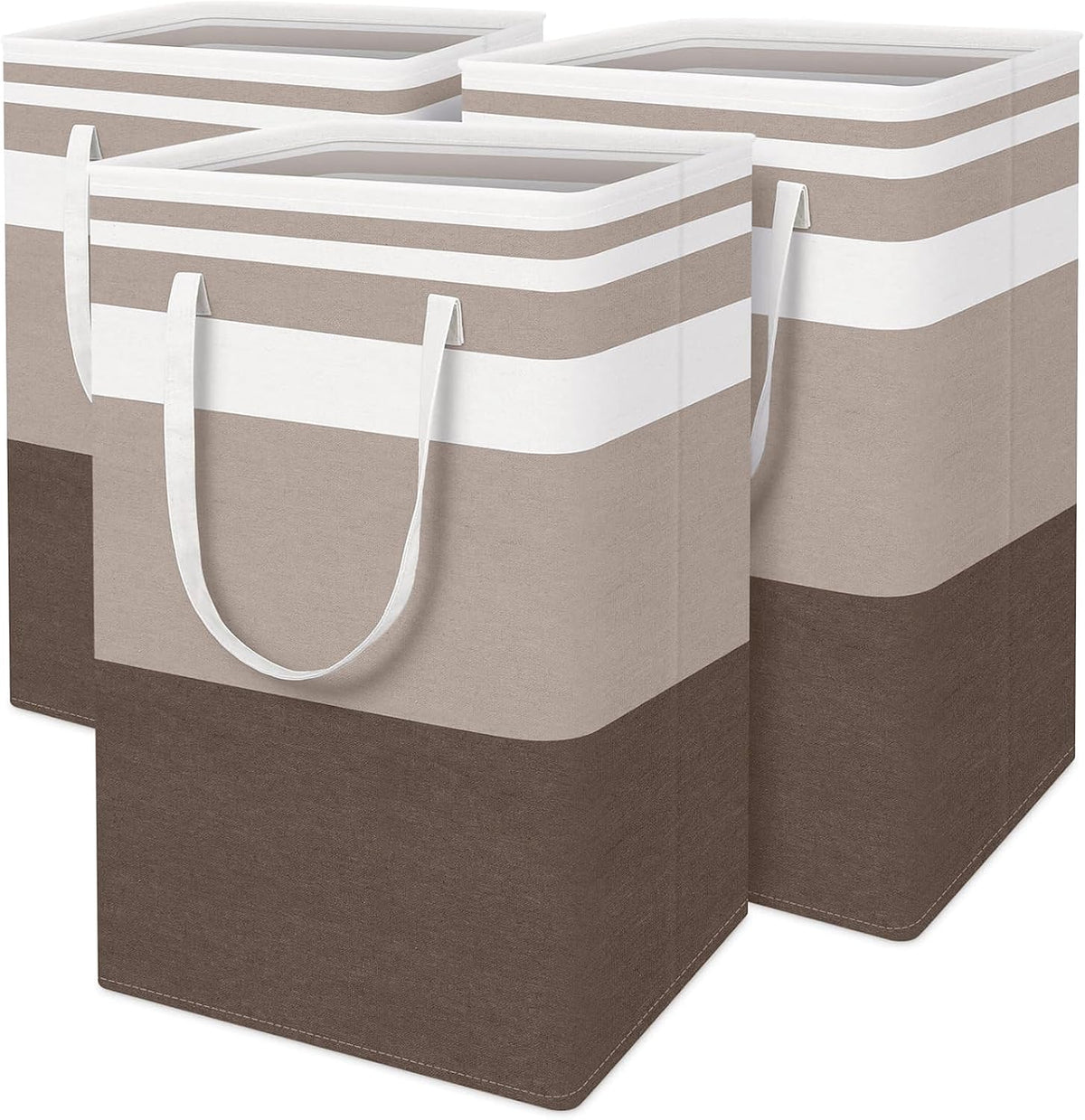 3-Pack Laundry Basket, Freestanding＆Waterproof Laundry Hamper, Collapsible Tall Clothes Hamper with Easy Carry Handles for Clothes, Towels in the Family and Dorm,Clover Grey,75L