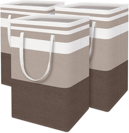 3-Pack Laundry Basket, Freestanding＆Waterproof Laundry Hamper, Collapsible Tall Clothes Hamper with Easy Carry Handles for Clothes, Towels in the Family and Dorm,Clover Grey,75L