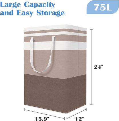 3-Pack Laundry Basket, Freestanding＆Waterproof Laundry Hamper, Collapsible Tall Clothes Hamper with Easy Carry Handles for Clothes, Towels in the Family and Dorm,Clover Grey,75L