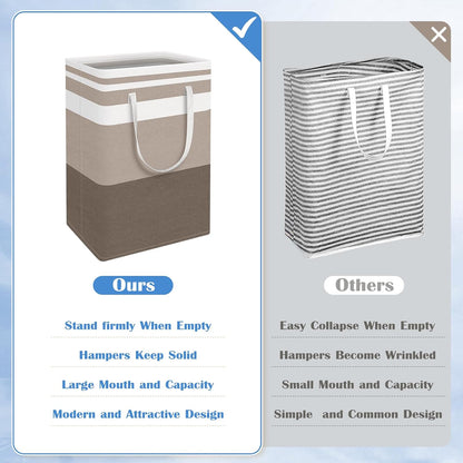 3-Pack Laundry Basket, Freestanding＆Waterproof Laundry Hamper, Collapsible Tall Clothes Hamper with Easy Carry Handles for Clothes, Towels in the Family and Dorm,Clover Grey,75L