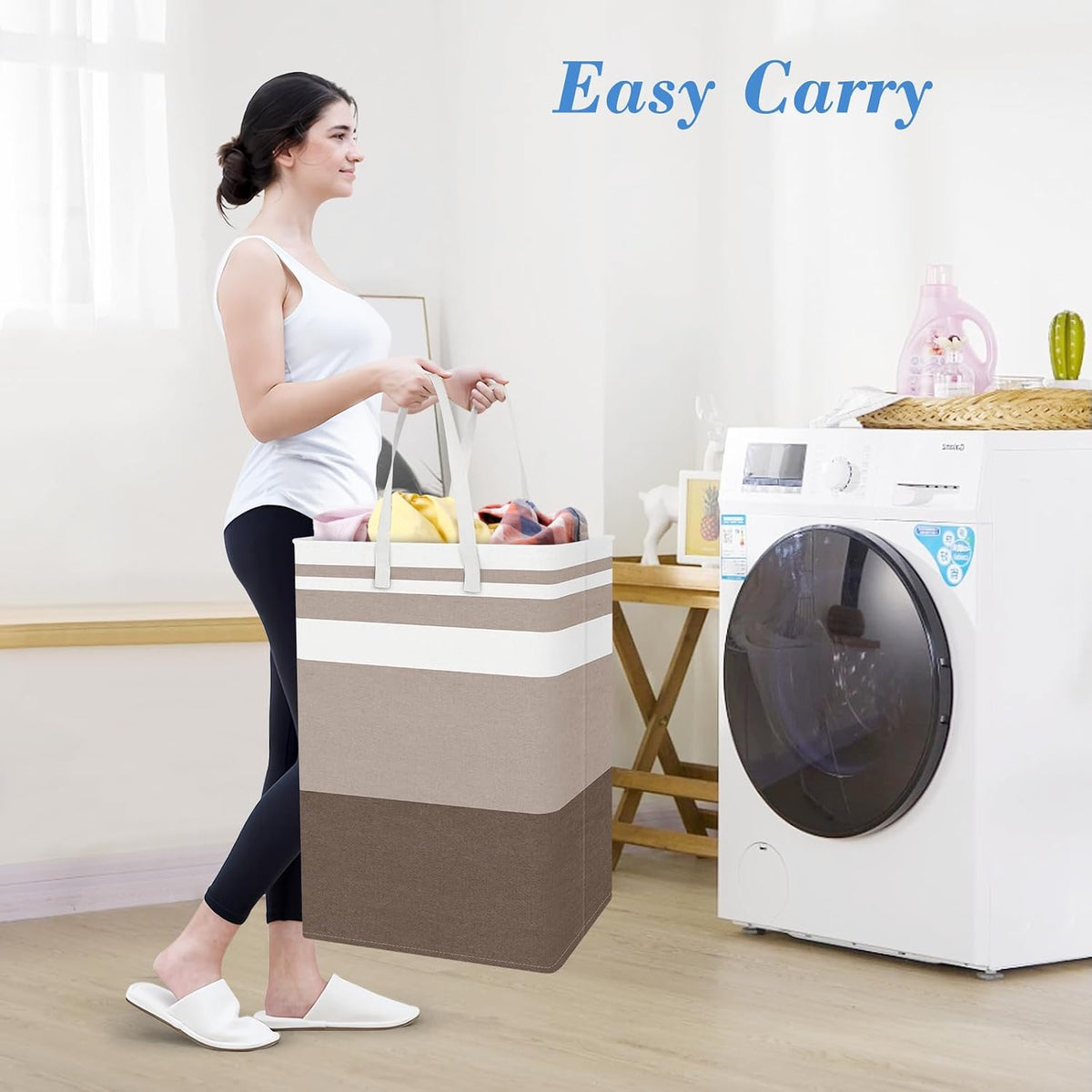 3-Pack Laundry Basket, Freestanding＆Waterproof Laundry Hamper, Collapsible Tall Clothes Hamper with Easy Carry Handles for Clothes, Towels in the Family and Dorm,Clover Grey,75L