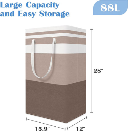 3-Pack Laundry Basket, Freestanding＆Waterproof Laundry Hamper, Collapsible Tall Clothes Hamper with Easy Carry Handles for Clothes, Towels in the Family and Dorm,Clover Grey,75L