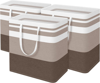 3-Pack Laundry Basket, Freestanding＆Waterproof Laundry Hamper, Collapsible Tall Clothes Hamper with Easy Carry Handles for Clothes, Towels in the Family and Dorm,Clover Grey,75L
