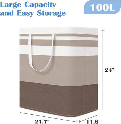 3-Pack Laundry Basket, Freestanding＆Waterproof Laundry Hamper, Collapsible Tall Clothes Hamper with Easy Carry Handles for Clothes, Towels in the Family and Dorm,Clover Grey,75L