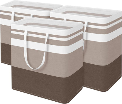 3-Pack Laundry Basket, Freestanding＆Waterproof Laundry Hamper, Collapsible Tall Clothes Hamper with Easy Carry Handles for Clothes, Towels in the Family and Dorm,Clover Grey,75L