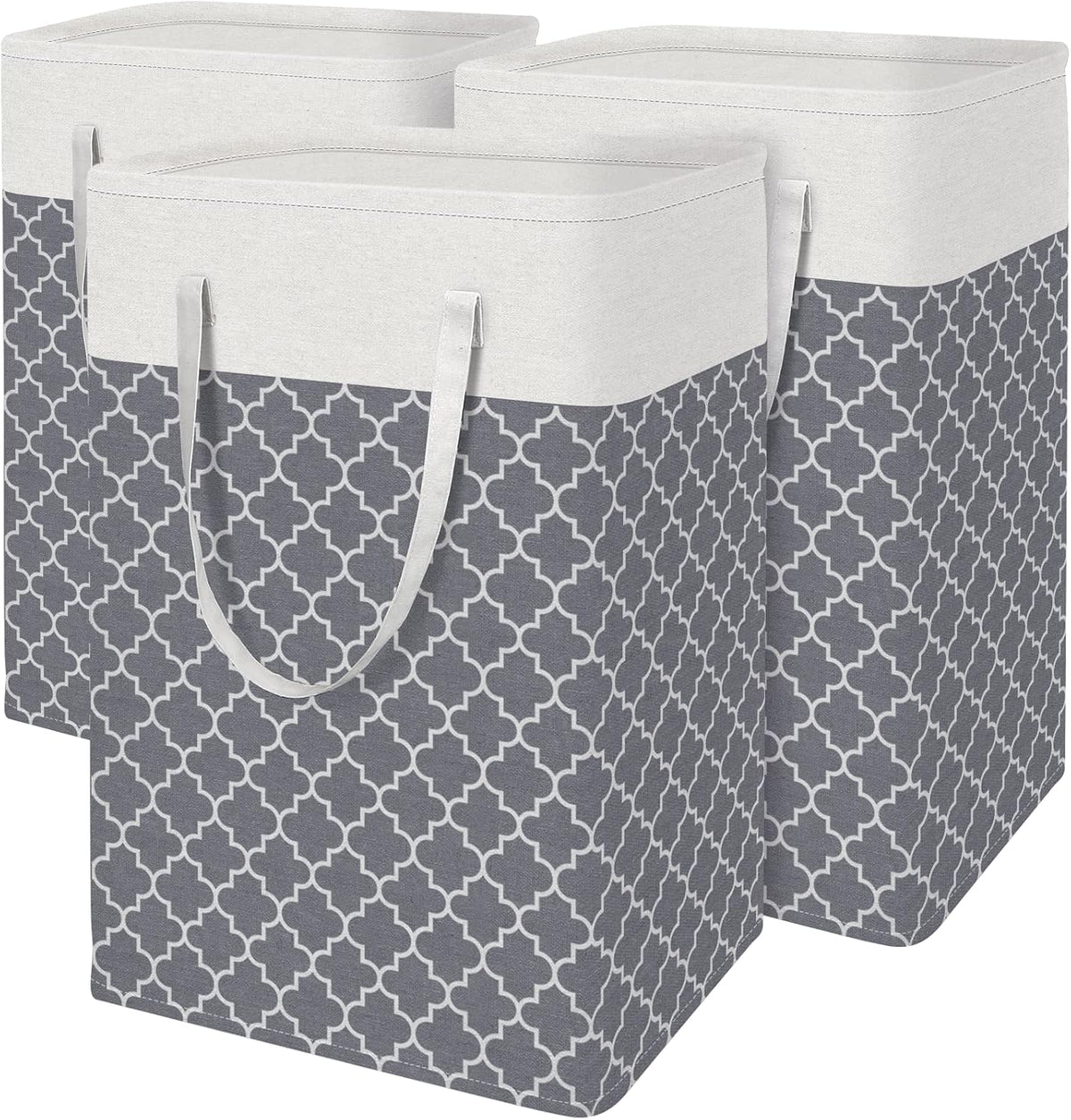 3-Pack Laundry Basket, Freestanding＆Waterproof Laundry Hamper, Collapsible Tall Clothes Hamper with Easy Carry Handles for Clothes, Towels in the Family and Dorm,Clover Grey,75L