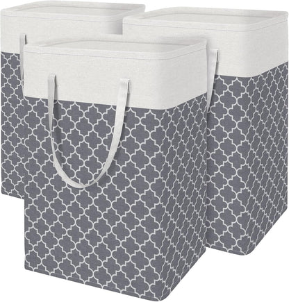 3-Pack Laundry Basket, Freestanding＆Waterproof Laundry Hamper, Collapsible Tall Clothes Hamper with Easy Carry Handles for Clothes, Towels in the Family and Dorm,Clover Grey,75L