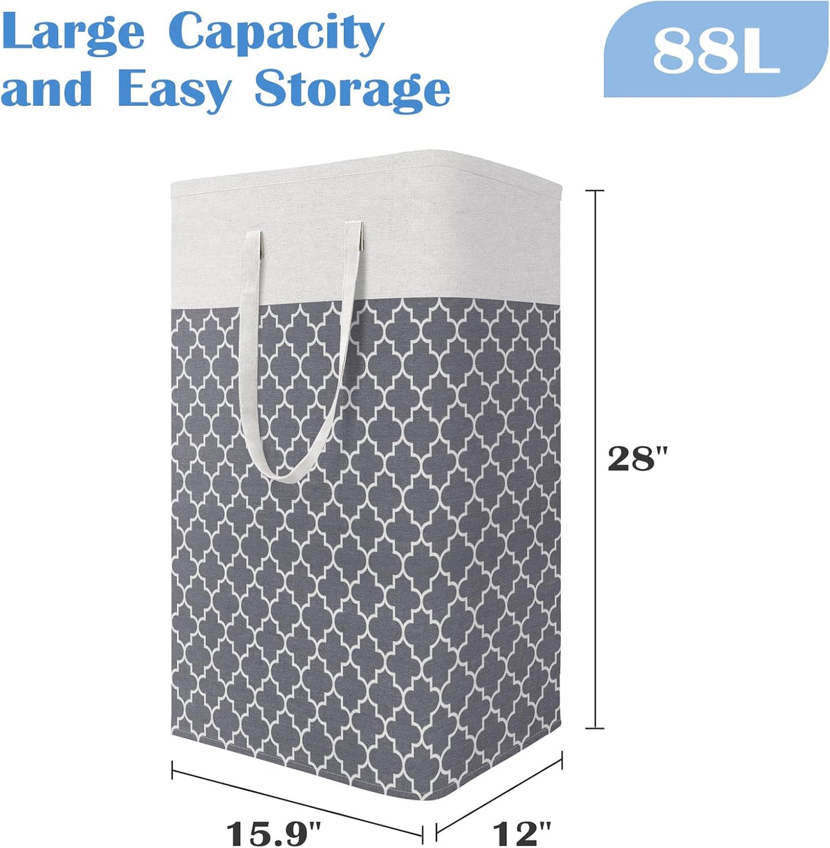 3-Pack Laundry Basket, Freestanding＆Waterproof Laundry Hamper, Collapsible Tall Clothes Hamper with Easy Carry Handles for Clothes, Towels in the Family and Dorm,Clover Grey,75L