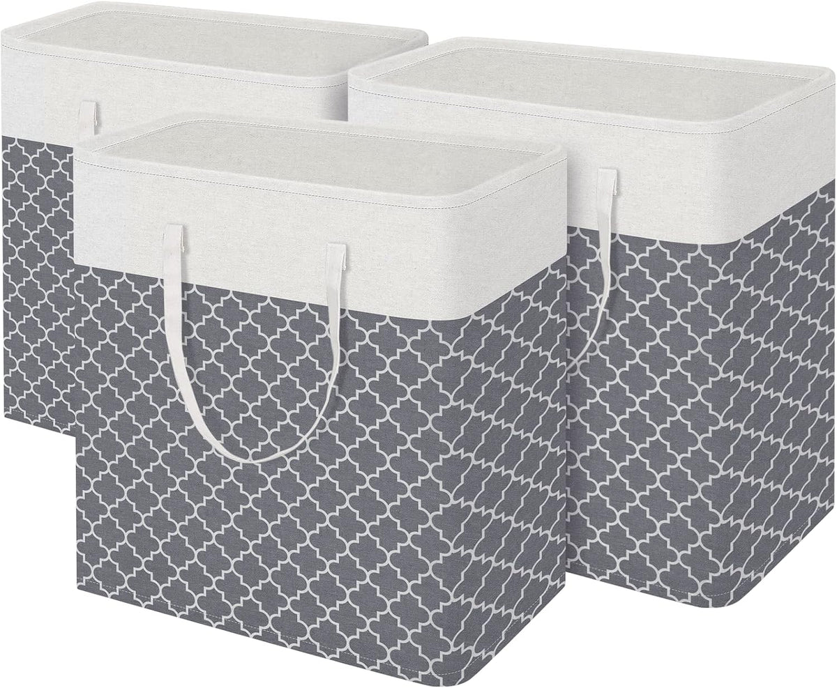 3-Pack Laundry Basket, Freestanding＆Waterproof Laundry Hamper, Collapsible Tall Clothes Hamper with Easy Carry Handles for Clothes, Towels in the Family and Dorm,Clover Grey,75L