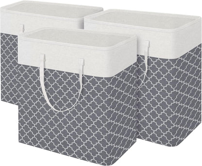 3-Pack Laundry Basket, Freestanding＆Waterproof Laundry Hamper, Collapsible Tall Clothes Hamper with Easy Carry Handles for Clothes, Towels in the Family and Dorm,Clover Grey,75L