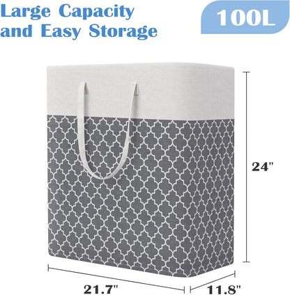 3-Pack Laundry Basket, Freestanding＆Waterproof Laundry Hamper, Collapsible Tall Clothes Hamper with Easy Carry Handles for Clothes, Towels in the Family and Dorm,Clover Grey,75L