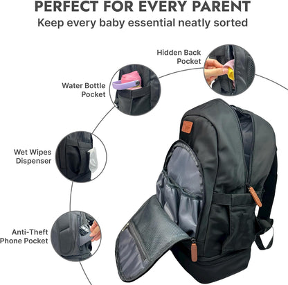 Diaper Bag Backpack with Detachable Insulated Cooler – Waterproof, Lightweight Baby Bag with Multi-Compartments, Stroller Straps, Changing Pad, Large Capacity, Ice Packs Included