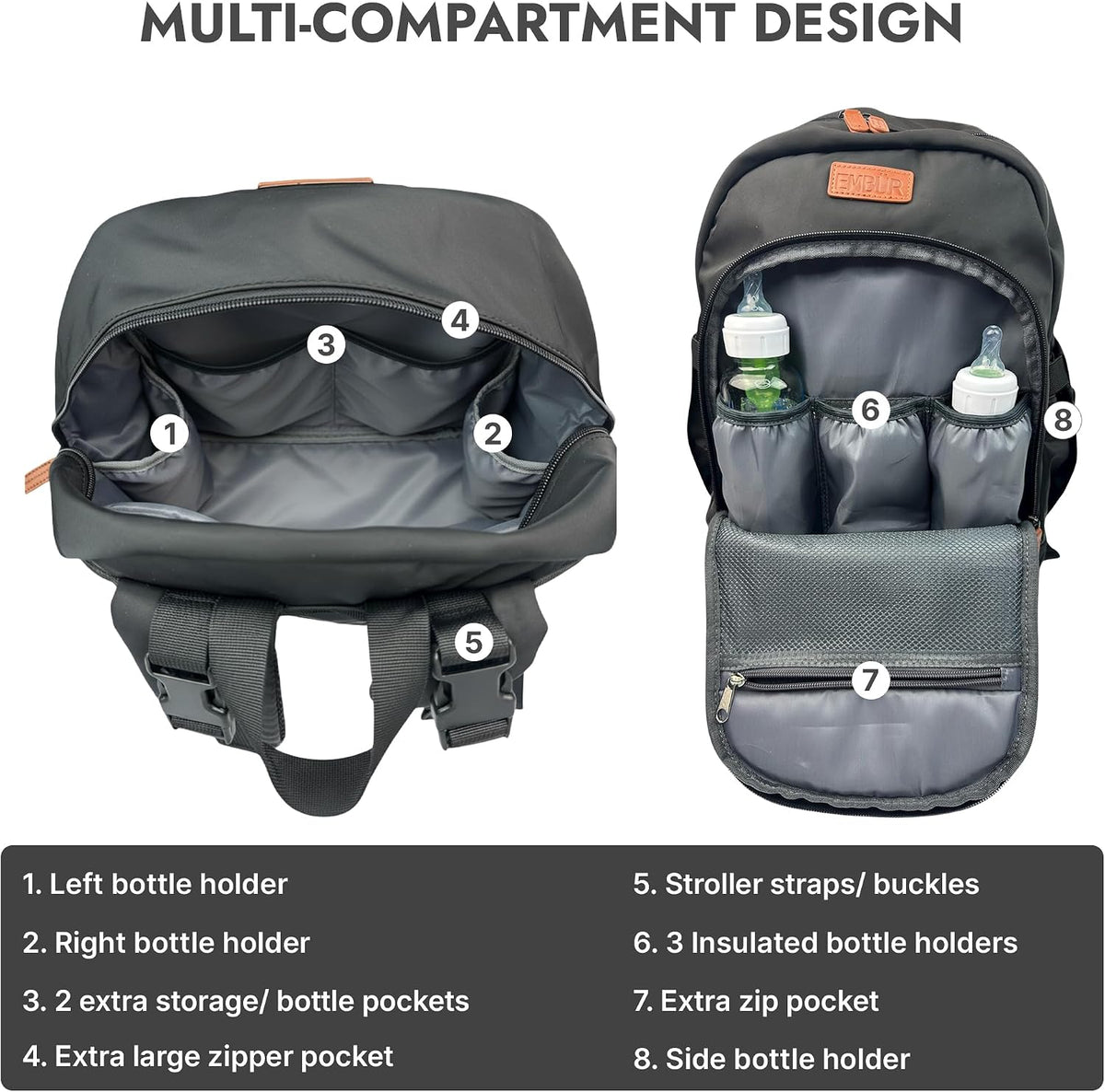 Diaper Bag Backpack with Detachable Insulated Cooler – Waterproof, Lightweight Baby Bag with Multi-Compartments, Stroller Straps, Changing Pad, Large Capacity, Ice Packs Included