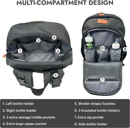 Diaper Bag Backpack with Detachable Insulated Cooler – Waterproof, Lightweight Baby Bag with Multi-Compartments, Stroller Straps, Changing Pad, Large Capacity, Ice Packs Included