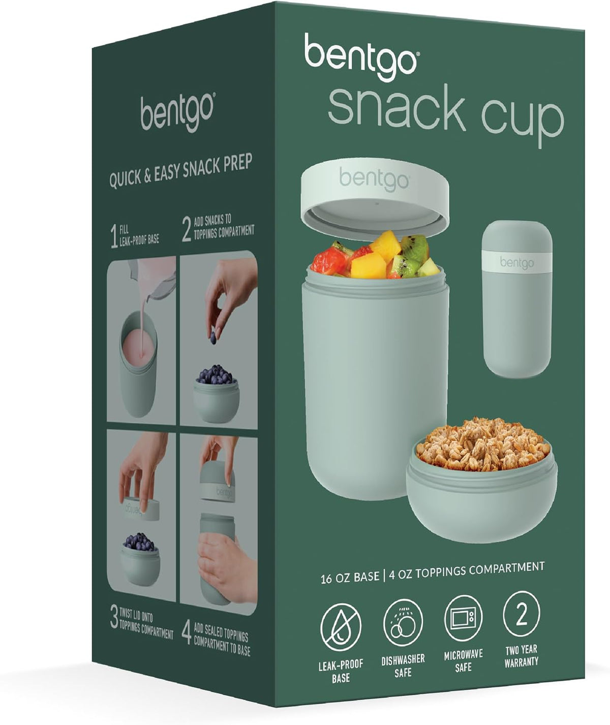 Snack Cup, Leak-Proof Snack Container with Toppings Compartment