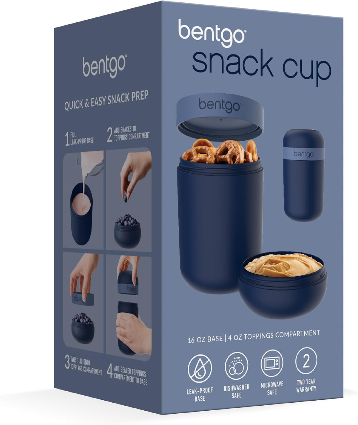 Snack Cup, Leak-Proof Snack Container with Toppings Compartment