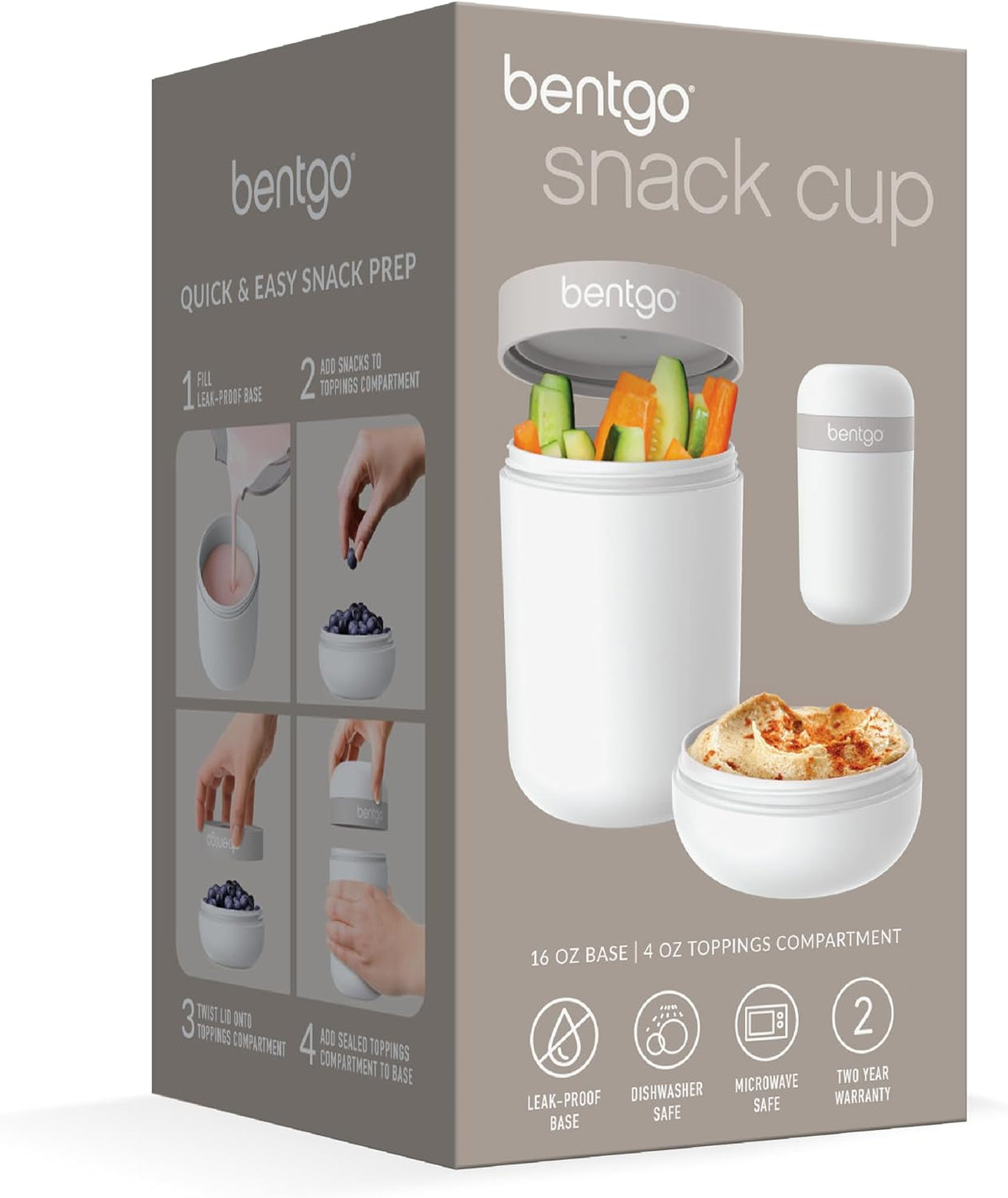Snack Cup, Leak-Proof Snack Container with Toppings Compartment