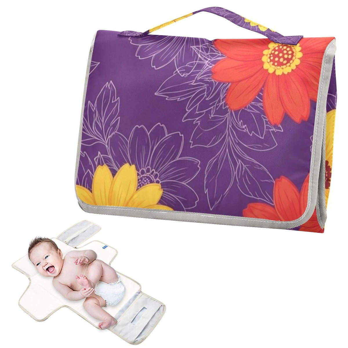 Flowers Leaves Design Portable Diaper Changing Pad for Family