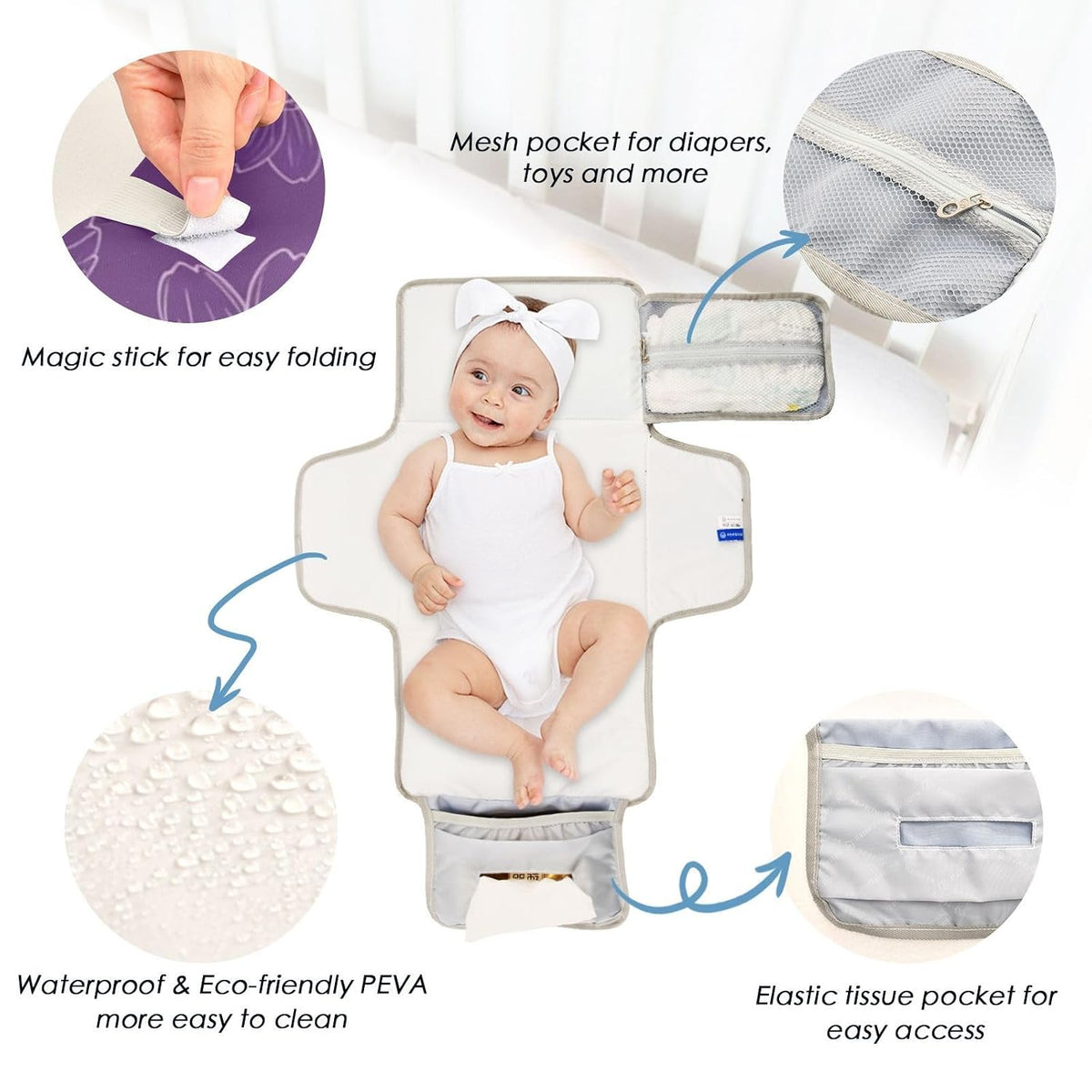 Flowers Leaves Design Portable Diaper Changing Pad for Family