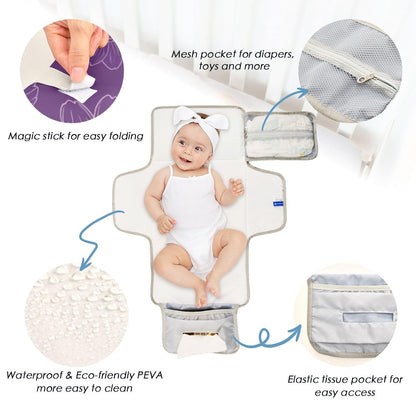 Flowers Leaves Design Portable Diaper Changing Pad for Family
