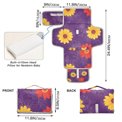 Flowers Leaves Design Portable Diaper Changing Pad for Family