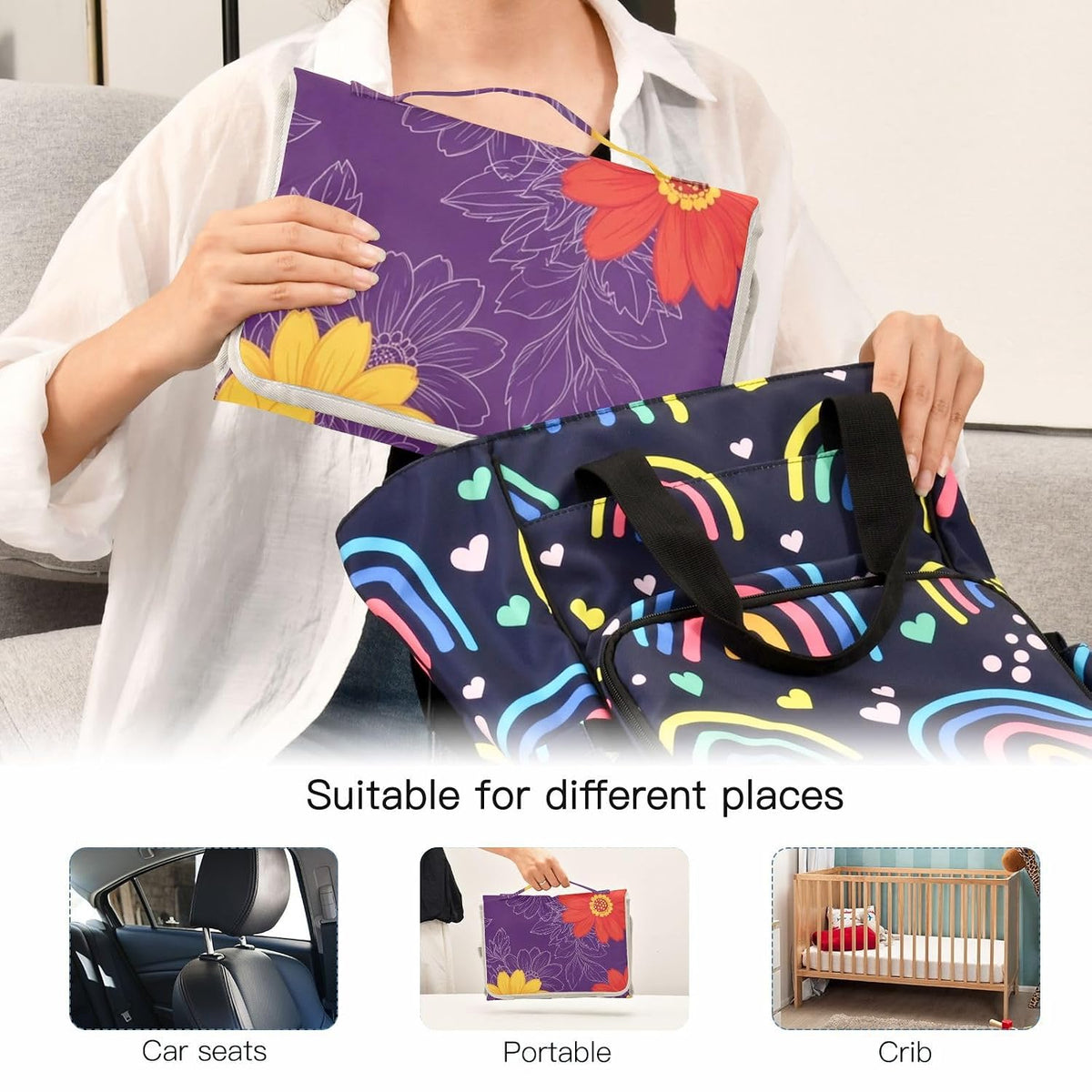 Flowers Leaves Design Portable Diaper Changing Pad for Family