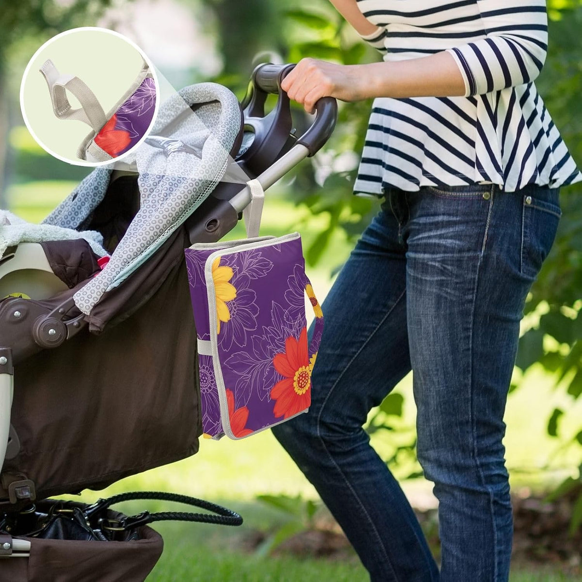 Flowers Leaves Design Portable Diaper Changing Pad for Family