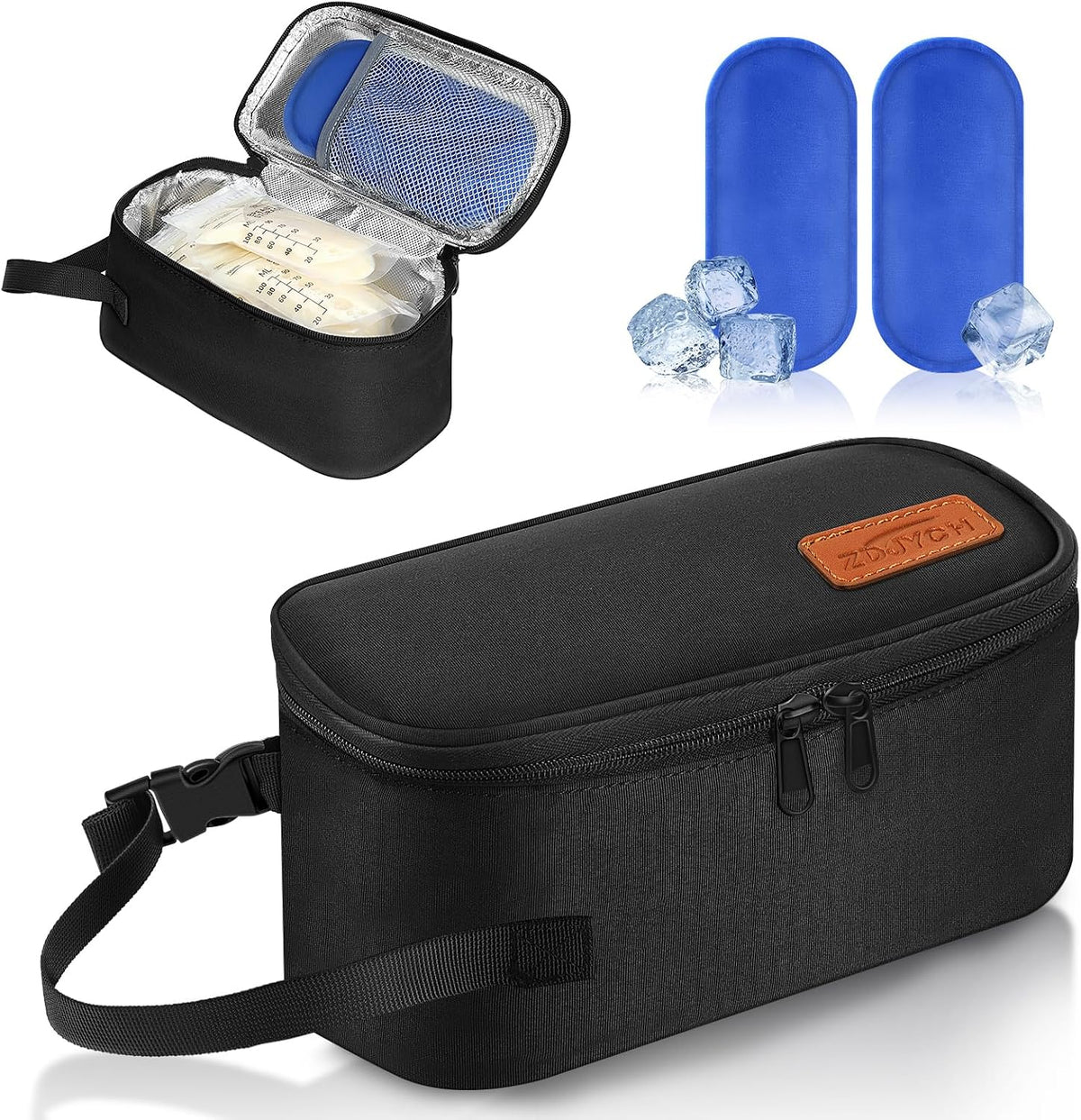 Small Portable Breast Milk Cooler Travel Bag with 2 Ice Packs, TSA Approved, Keeps Frozen Breast Milk Cold 8-10 hrs; fits 5-7 Flat Milk Storage Bags - Diaper Bag Size for Working & Traveling Moms