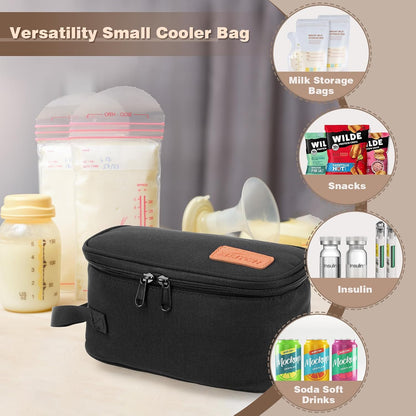 Small Portable Breast Milk Cooler Travel Bag with 2 Ice Packs, TSA Approved, Keeps Frozen Breast Milk Cold 8-10 hrs; fits 5-7 Flat Milk Storage Bags - Diaper Bag Size for Working & Traveling Moms