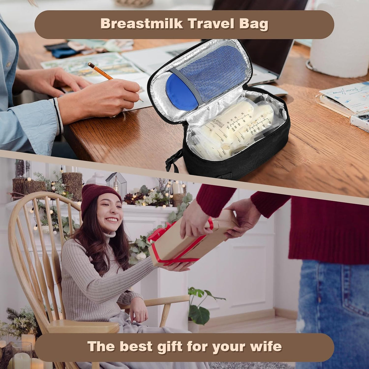 Small Portable Breast Milk Cooler Travel Bag with 2 Ice Packs, TSA Approved, Keeps Frozen Breast Milk Cold 8-10 hrs; fits 5-7 Flat Milk Storage Bags - Diaper Bag Size for Working & Traveling Moms