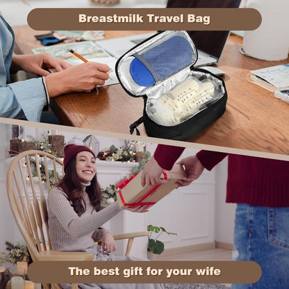 Small Portable Breast Milk Cooler Travel Bag with 2 Ice Packs, TSA Approved, Keeps Frozen Breast Milk Cold 8-10 hrs; fits 5-7 Flat Milk Storage Bags - Diaper Bag Size for Working & Traveling Moms