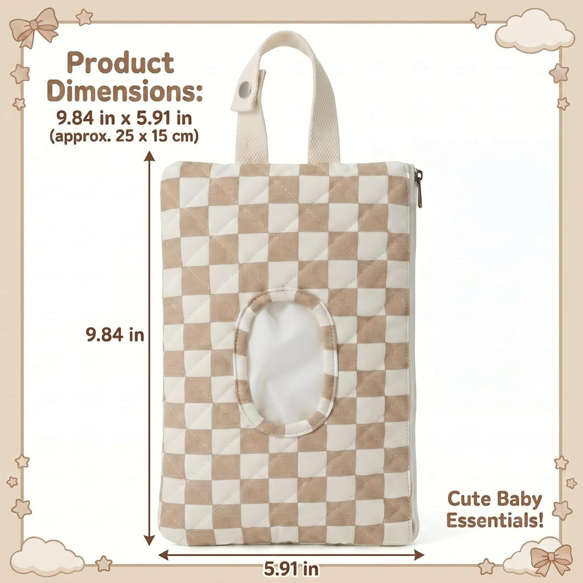 Quilted Wipes Pouch Baby Wipe and Diaper Pouch, Bow, Pink