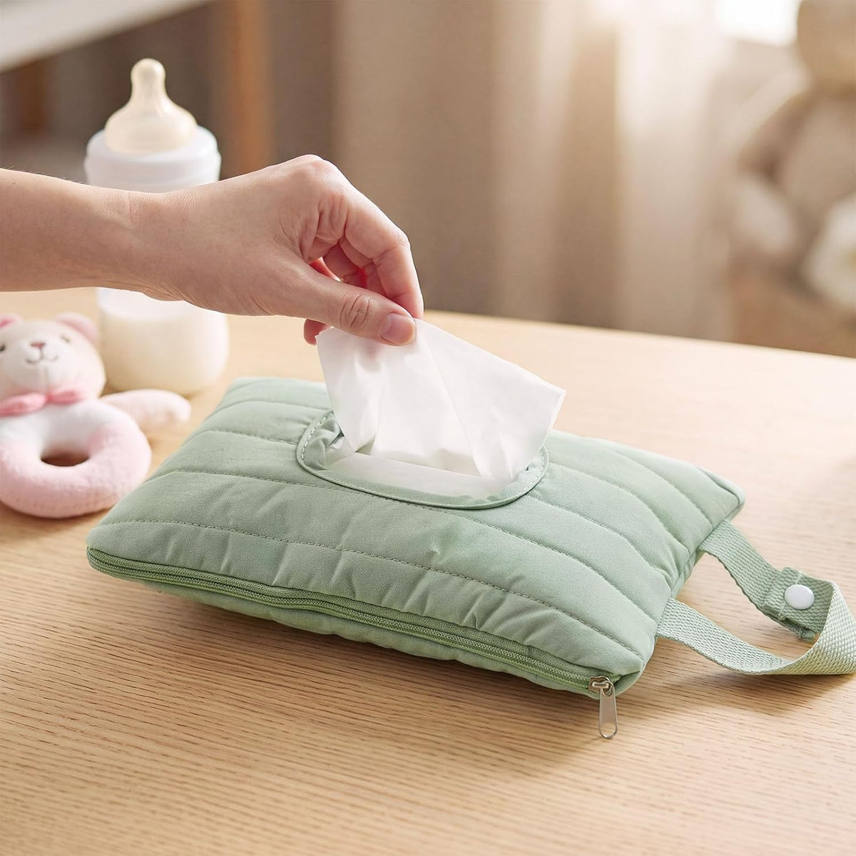 Quilted Wipes Pouch Baby Wipe and Diaper Pouch, Bow, Pink